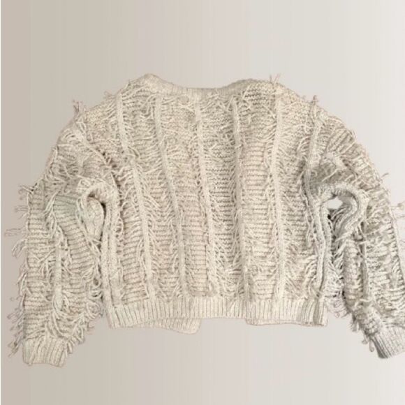 ☀️ GENERATION Y Cream Chunky Knit Cardigan with Fringe - Picture 3 of 4